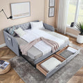 Antetek 80.5' Daybed with Drawer, Modern Button Tufted Linen Day Bed with Trundle Bed Twin to King, Upholstered Daybed Frame w/Storage Pocket for Bedroom, Living Room, No Box Spring Needed, Grey