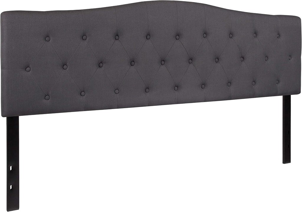 EMMA + OLIVER Tufted Upholstered King Size Headboard in Dark Gray Fabric