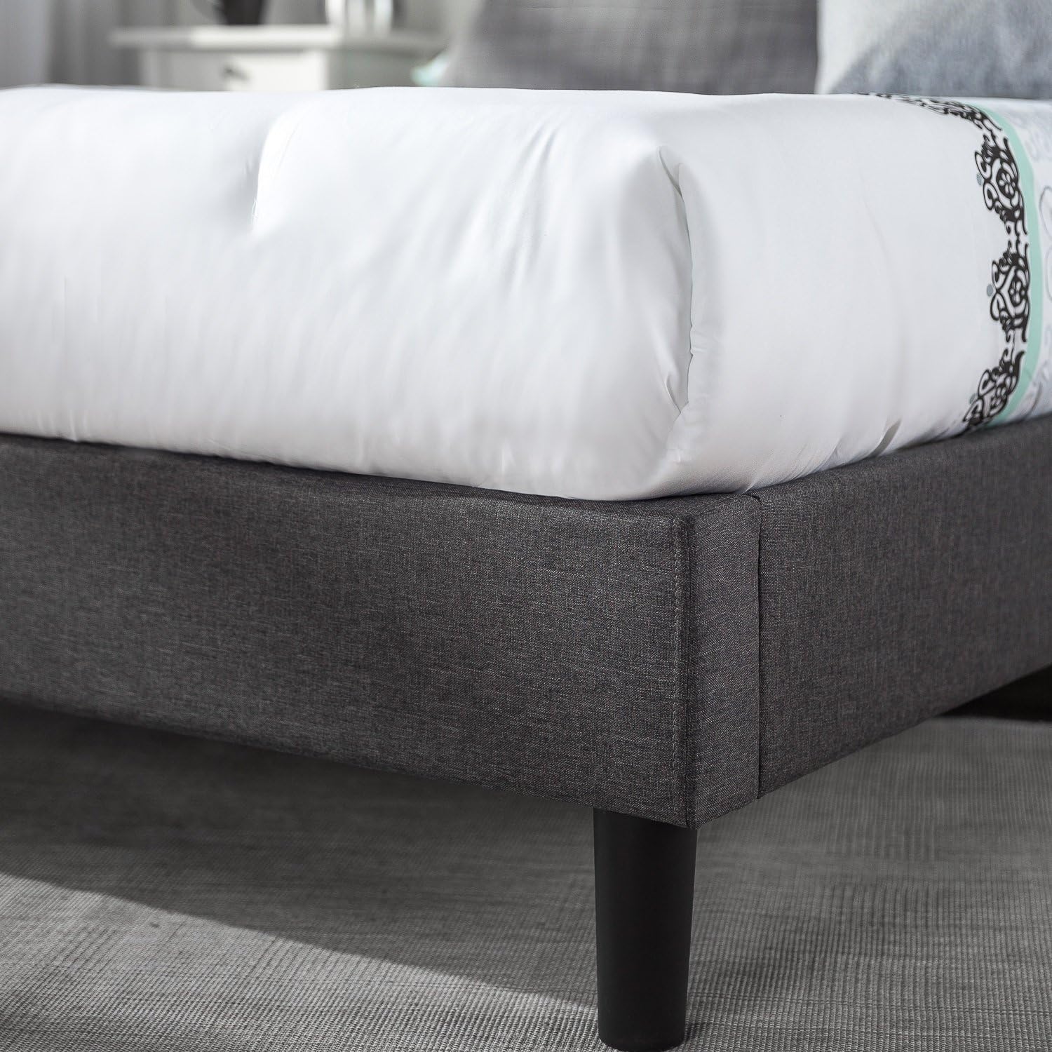 Zinus Dachelle Upholstered Platform Bed Frame, Mattress Foundation, Wood Slat Support, No Box Spring Needed, Easy Assembly, Dark Grey, Full