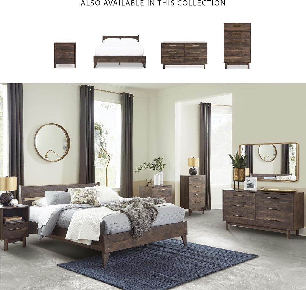 Signature Design by Ashley Calverson Contemporary 5 Drawer Chest of Smooth-Gliding Drawers and Safety Stop, Dark Brown