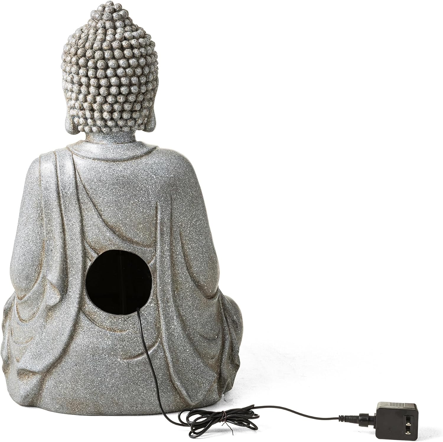 Glitzhome Buddha Fountain Outdoor with Pump & LED Light 23.25' H, 2-Tier Zen Style Concrete Meditating Buddha Statues Water Fountains Floor Fountains Buddhas Sculpture for Garden Patio Backyard