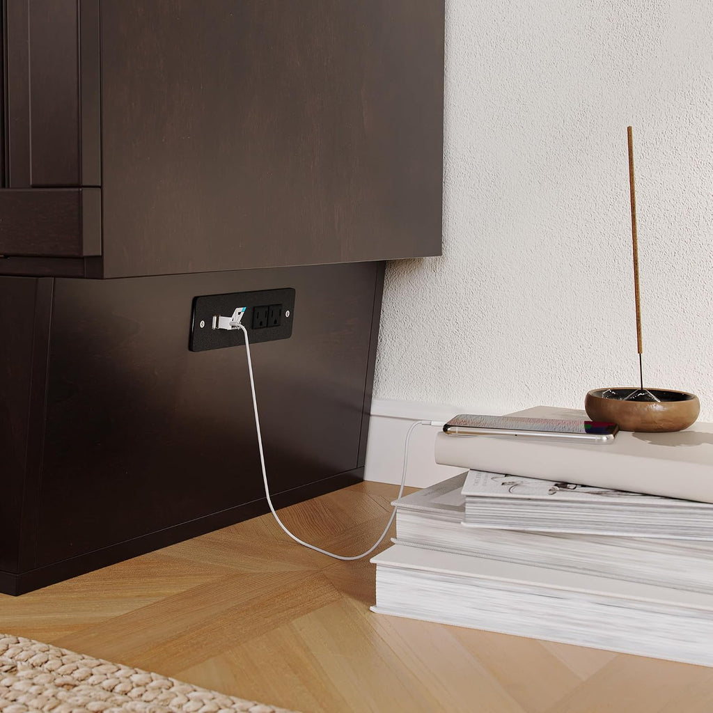 AFI, Nantucket Full Size Murphy Bed Chest with Mattress, Built-in Charging Station and Storage Drawer, Full, Espresso
