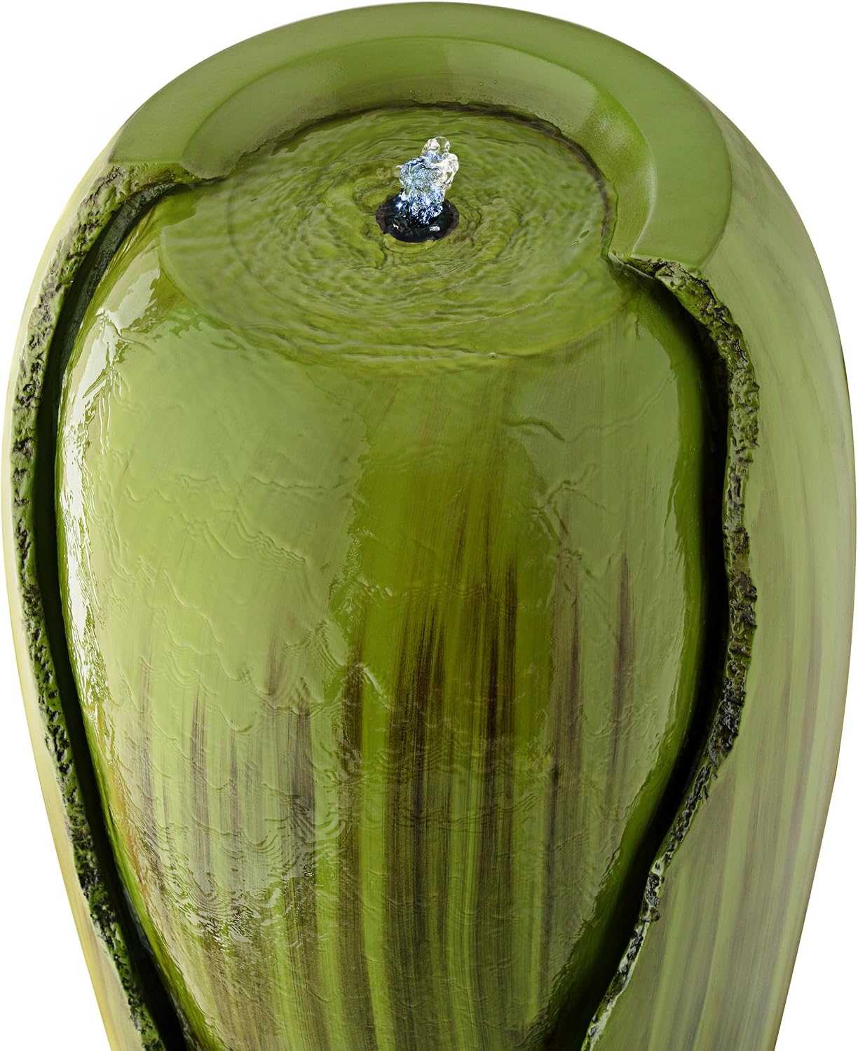Alpine Corporation 33' Tall Outdoor Vintage Cascading Antique Jar Water Fountain with LED Lights for Gardens, Patios, and Yards, Green