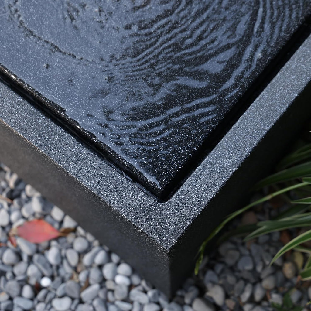 12.79' H Outdoor Water Fountain Made with Eco-Friendly Recyclable Materials, Polyethylene Square Bubbler Outdoor Fountain, Garden Decor with LED Light for Patio, Porch, Backyard