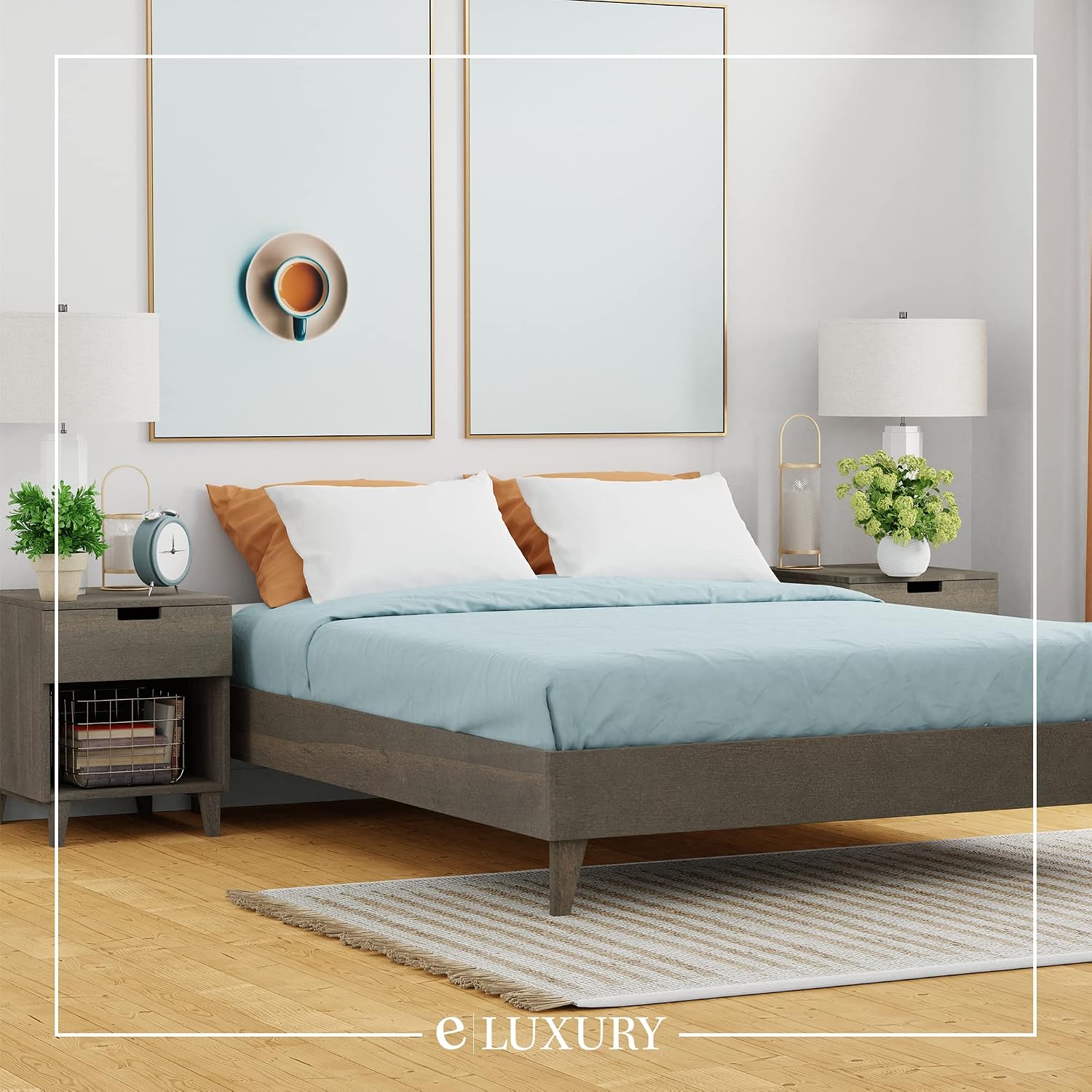 CARDINAL & CREST Wood Bed Frame - Made with 100% New Zealand Pine - Solid Mattress Platform Foundation Pressed Pine Slats - Easy Assembly - Queen - Grey Barn Wood