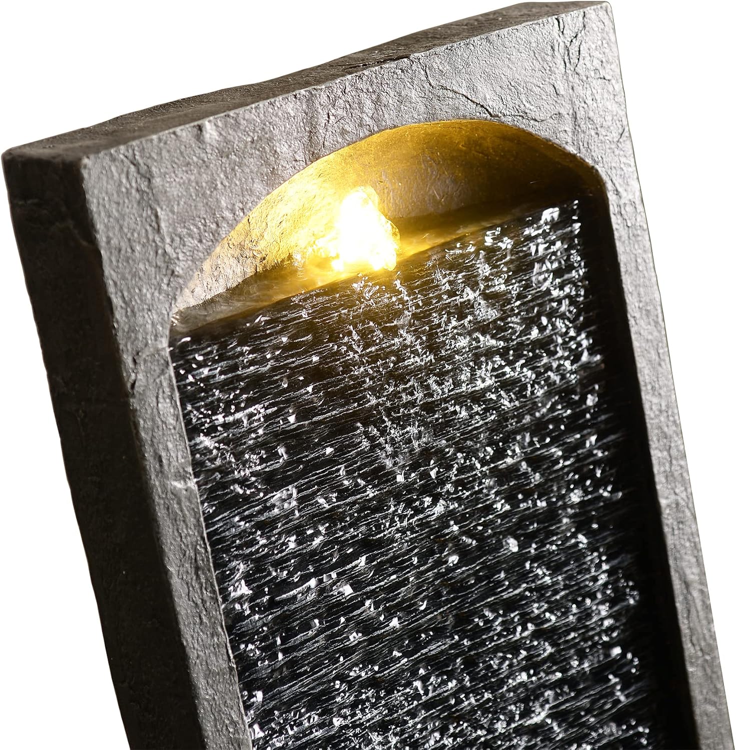 Teamson Home 38.5' Faux Slate Contemporary Outdoor LED Waterfall Fountain with Pebble Base, Gray/Black