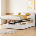Full Size Platform Bed with Hydraulic Storage, Modern Teddy Fleece Upholstered Headboard and Wood Slats Support for Kids Teens Adults (White-131J)