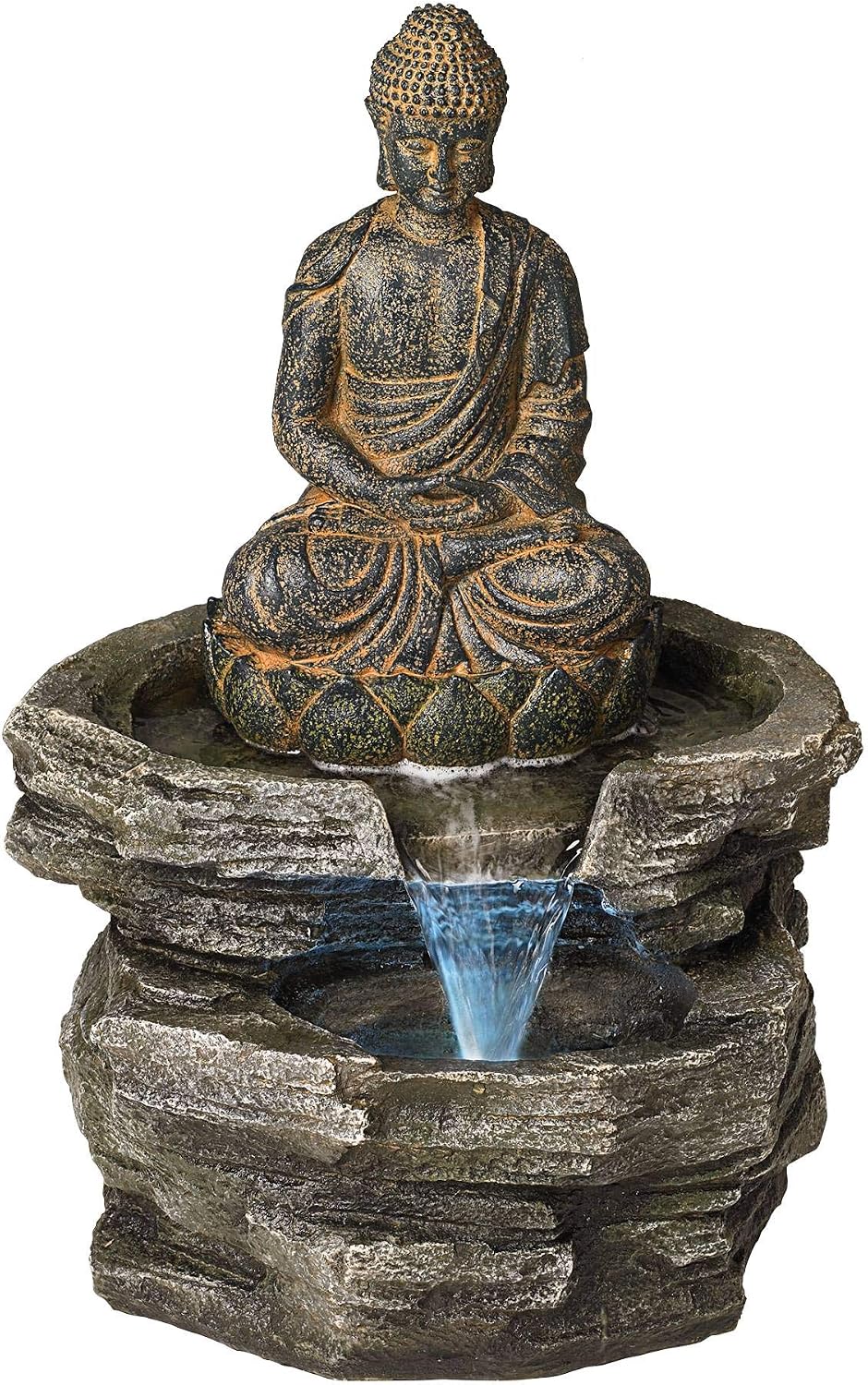 Sitting Buddha 21' High Large Zen Asian Indoor Outdoor Decor Faux Stone Floor Fountain with Light LED Standing Waterfall Water Feature for Outside Garden Patio Yard Backyard Porch - John Timberland