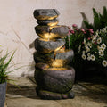 Bumilgar 27.8' H Outdoor Water Fountain with LED Lights, 5-Tier Cascading Stone Waterfall Fountain, Natural Rock Resin Outdoor Water Fountain for Garden Patio Backyard Porch Indoor Decor