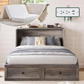 LUXOAK Queen Murphy Bed with 6' White Tri-Fold Memory Foam Mattress, Storage Drawer & Charging Station, Space-Saving Design for Home Office or Guest Room, Rustic Grey