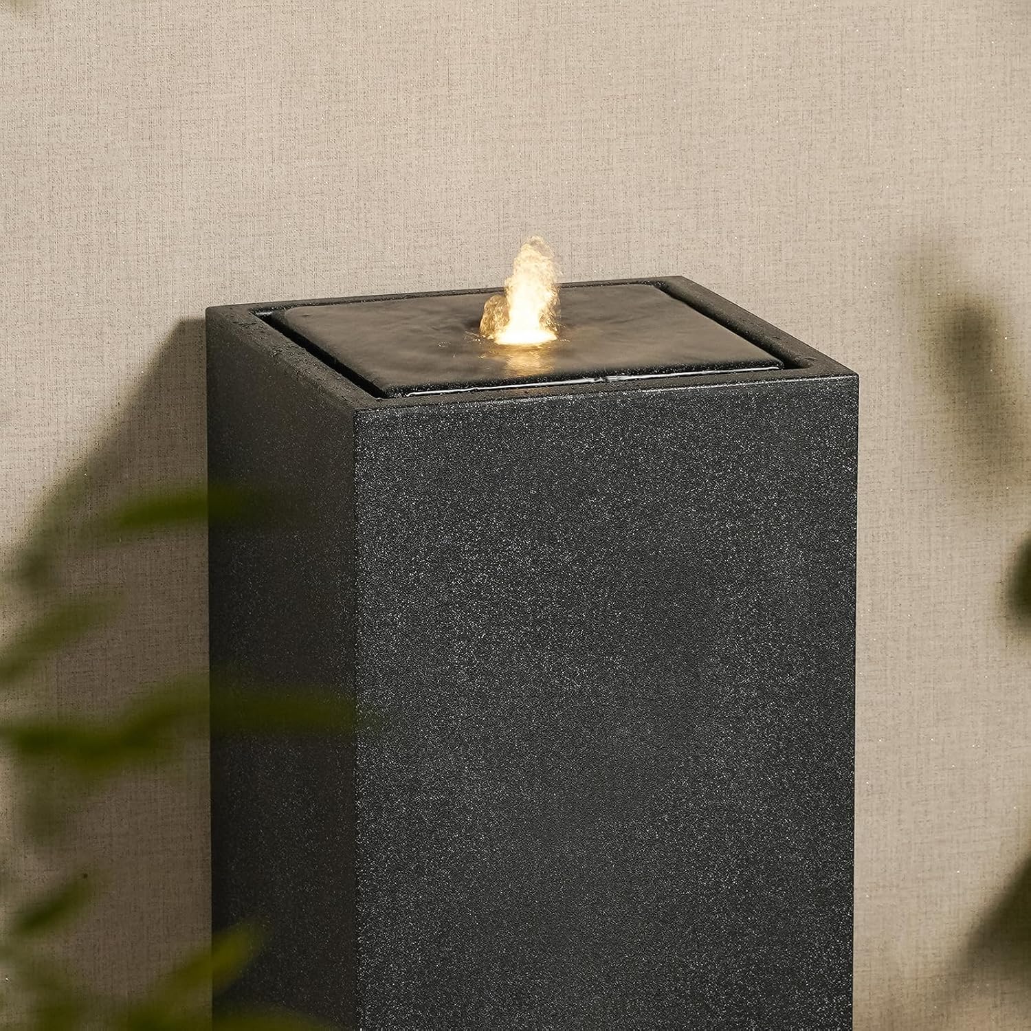 25.98' H Outdoor Water Fountain Made with Eco-Friendly Recyclable Materials, Polyethylene Square Bubbler Outdoor Fountain, Garden Decor with LED Light for Patio, Porch, Backyard (25.98')
