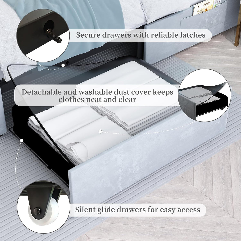 SIBEDS Full Led Bed Frame with 2 Drawers, Platform Bed Frame Full Size with Storage and Adjustable Upholstered Button Tufted Headboard, Noise-Free, Solid & Stable, No Box Spring Needed, Velvet Grey