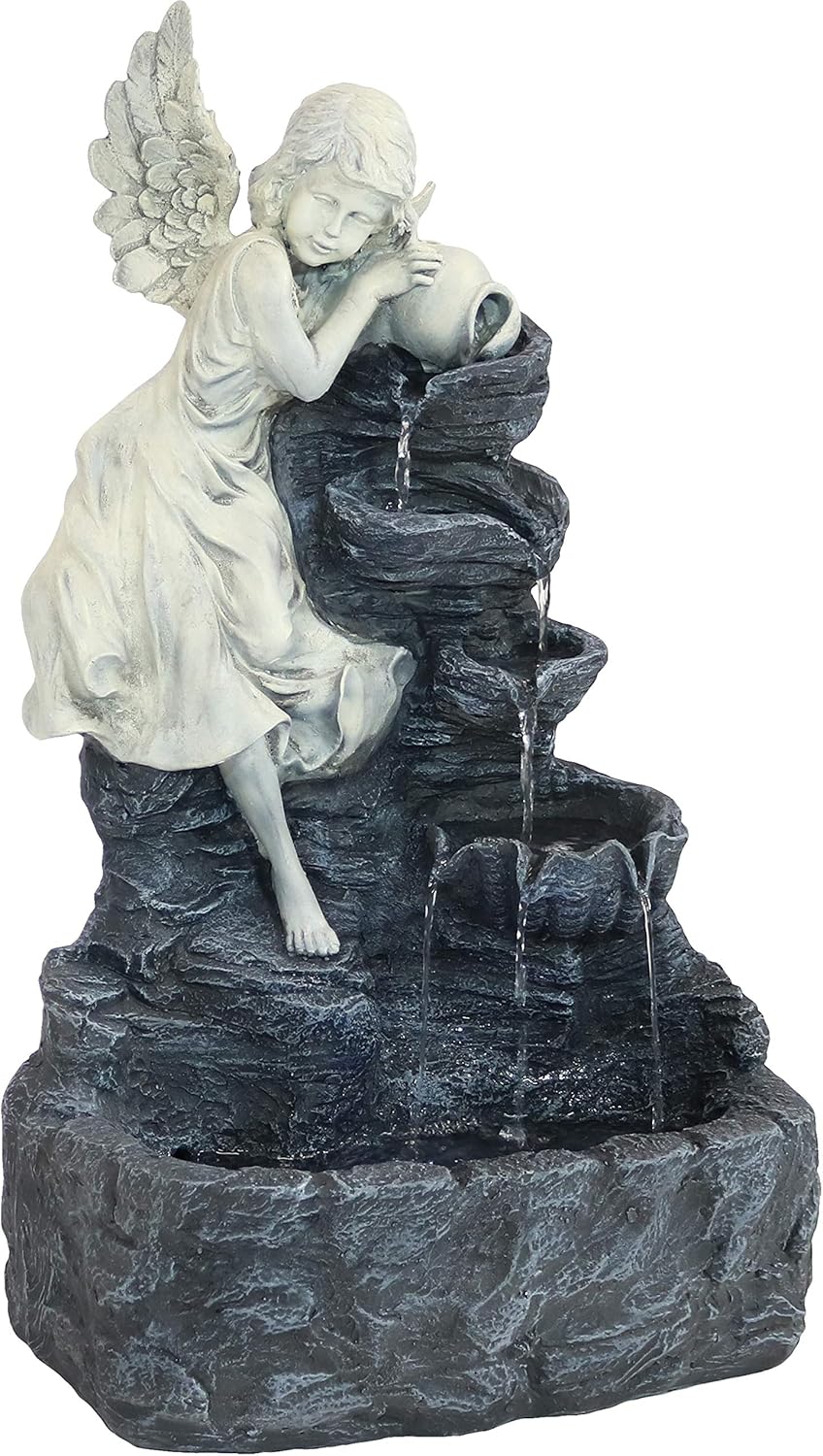 Sunnydaze Angel Falls 29-Inch Outdoor Solar Water Fountain - Outdoor Water Feature with LED Light for Garden, Patio, Yard or Balcony
