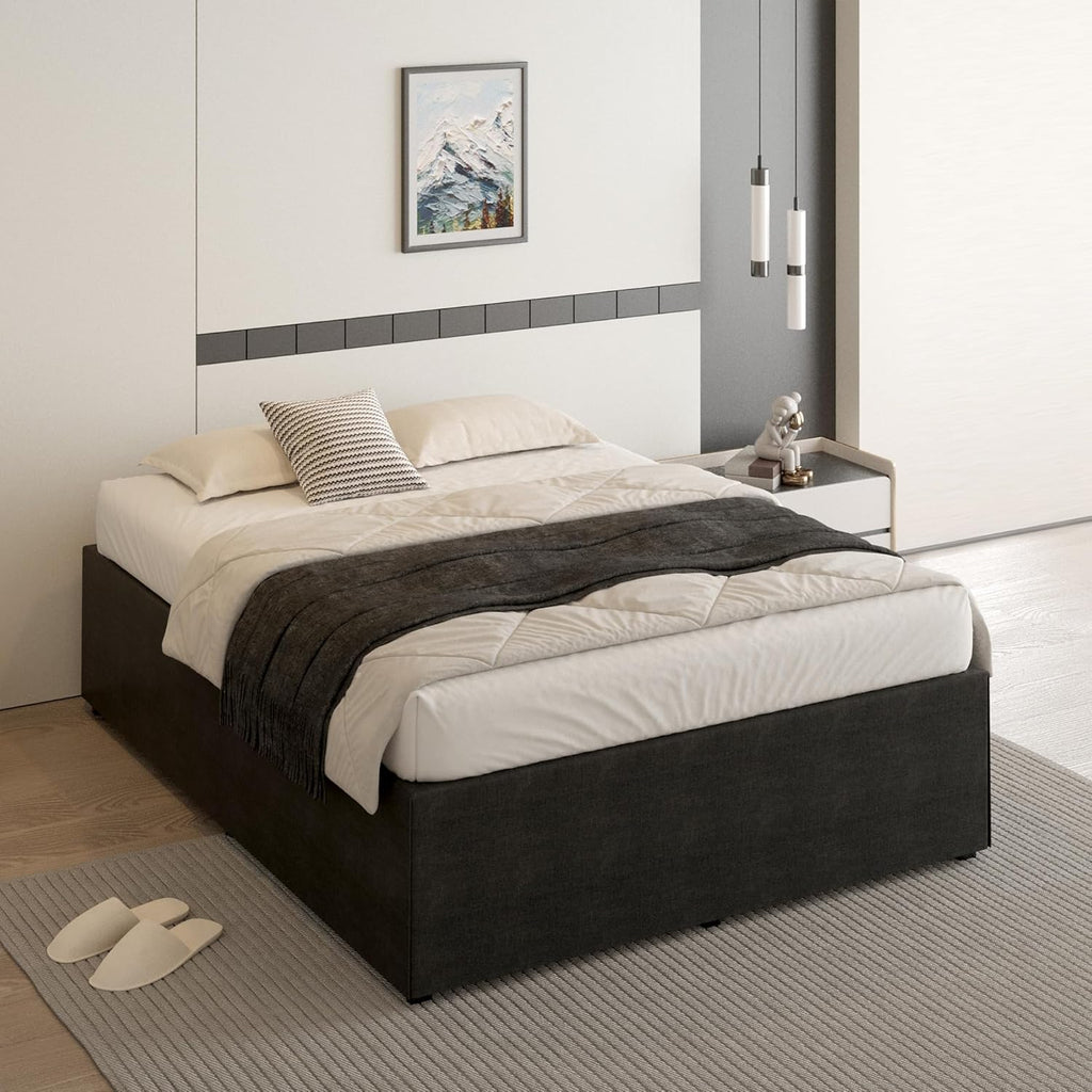 Cieemine 18 Inch California King Bed Frame with Black Bed Cover, Metal Cal King Bed Frame No Box Spring Needed, Heavy Duty Mattress Foundation, Easy Assembly, Noise Free