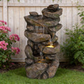 Ferrisland 31.5' Outdoor Rock Waterfall Fountain – 5-Tier Rustic Cascading Water Feature with LED Lights | Relaxing Flow & Ambient Glow for Garden, Patio, Yard | Stylish Home Decor Idea