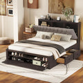 Harper & Bright Designs Queen Size Bed with Storage Upholstery Headboard, Shoe Rack and 4 Drawers, Wood Platform Bed Frame for Kids Teens Adults (Espresso)