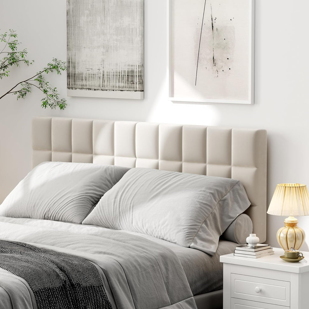 Andeworld Velvet Upholstered Tufted King Size Headboard,Wood Head Board with Metal Legs, Adjustable Height from 42' to 56', Bed Headboard in Modern Design,Backboard for Bed, Beige