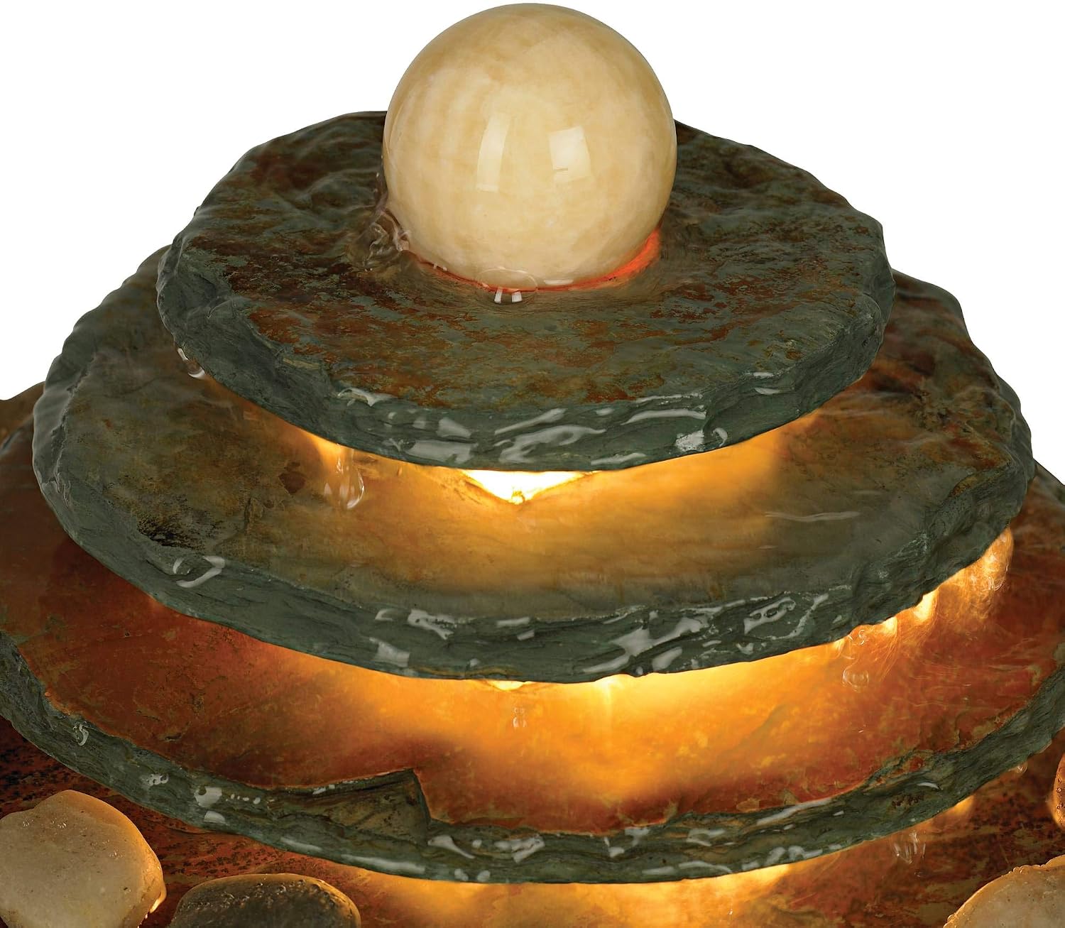 Pyramid 10' High Small Zen Modern Indoor Decor Slate Stone Tabletop Fountain with Light Waterfall Feng Shui Ball Rock Water Feature for Desk Relaxation Bedroom Living Room Countertop - John Timberland