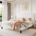 SHA CERLIN Queen Bed Frame/Velvet Upholstered Platform Bed Frame with Headboard/Strong Wood Slats Support/Mattress Foundation/No Box Spring Needed/Easy Assembly/White