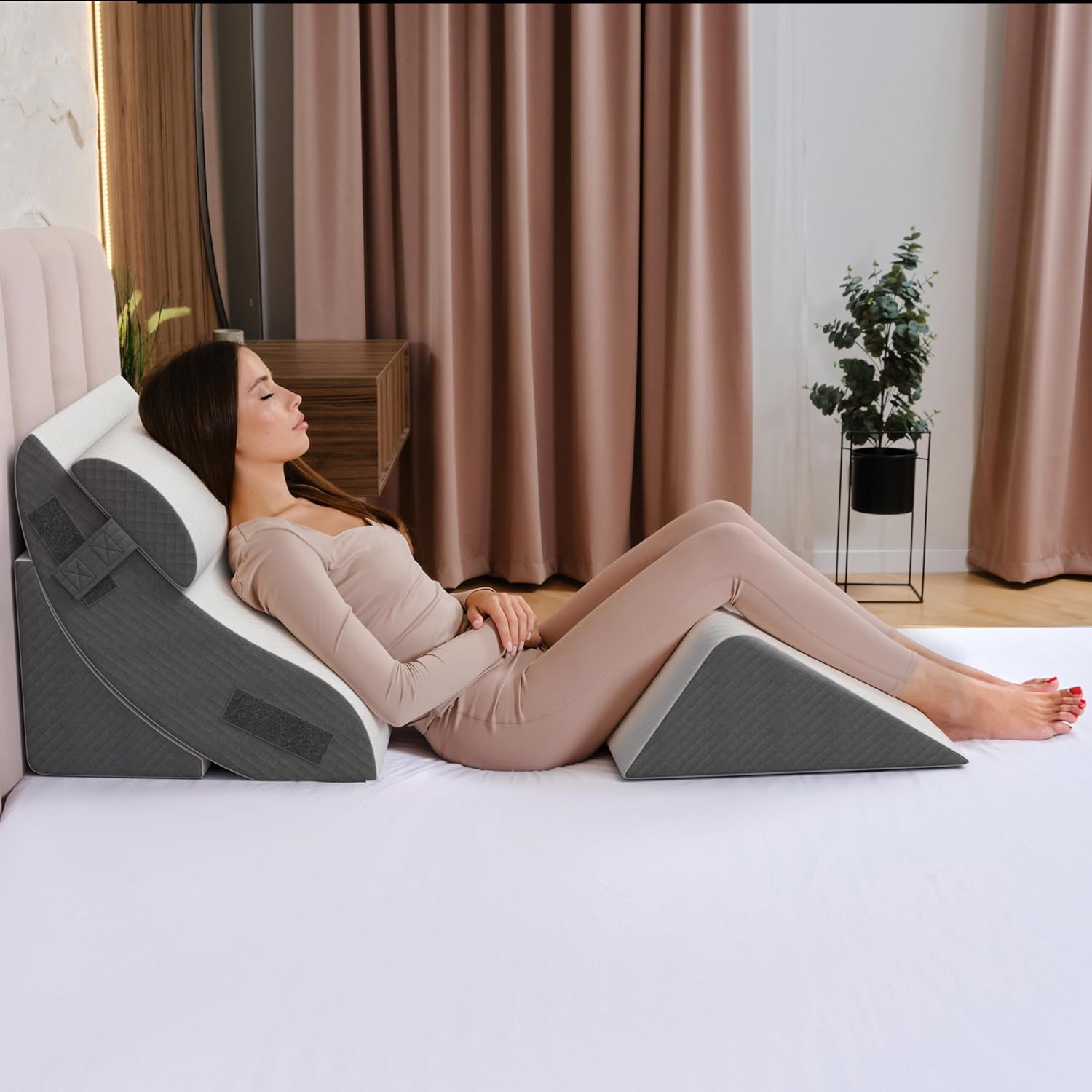 Kolbs Bed Wedge Pillow for Sleep Apnea, FSA Eligible Acid Reflux, and Back Pain Relief, with Chic Jacquard Cover - Headboard Wedges for Sleeping (4 Piece Wedge Set)