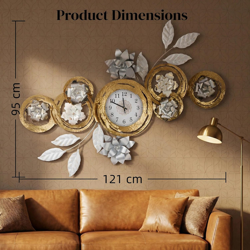 Large 3D Metal Wall Decor Vintage Gold Abstract Circular Exquisite Clocks And Black And White Gradient Metal Floral Wall Art Are Suitable For Aesthetic In Living rooms Bedrooms Kitchens And Offices