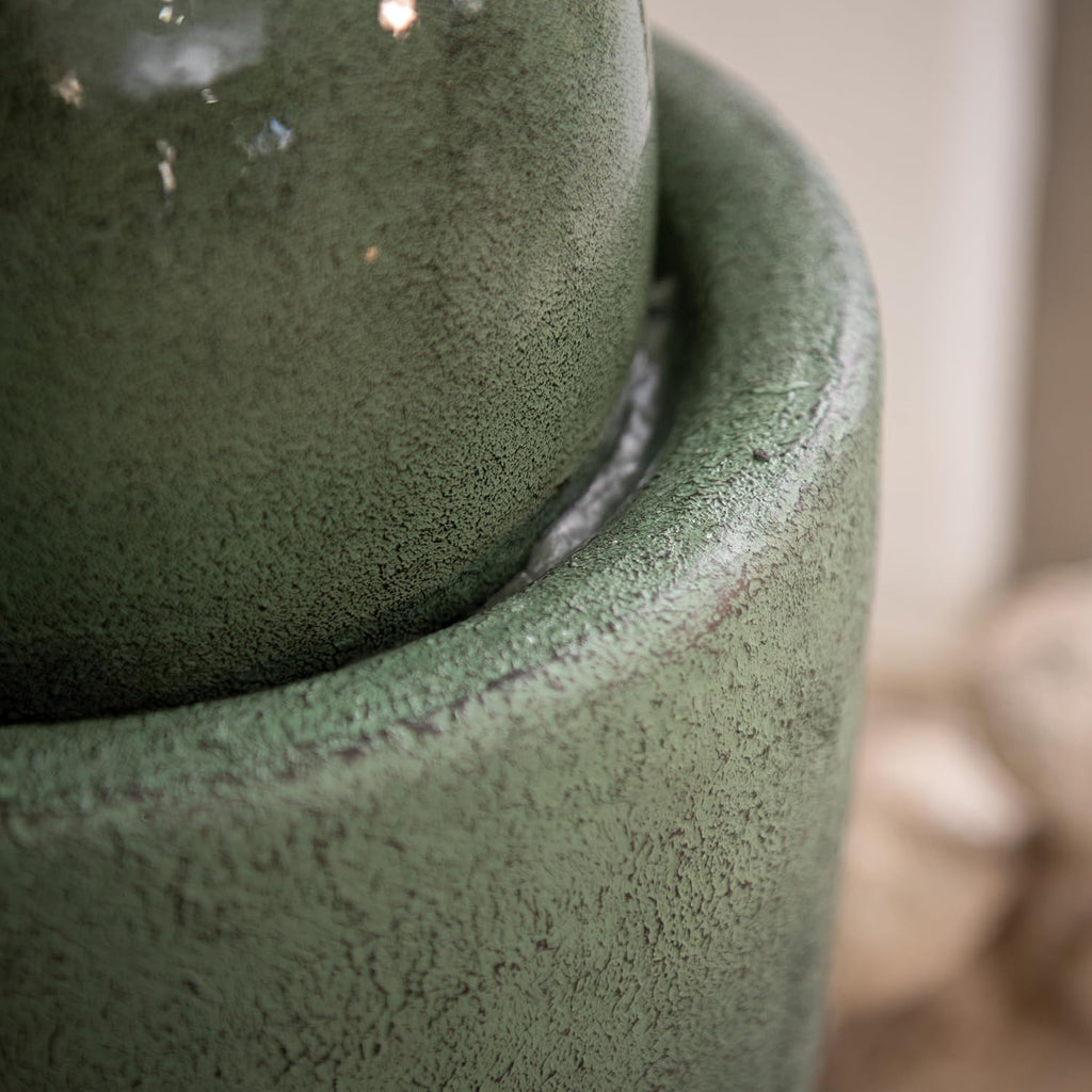 XBrand 25.98' Modern Sphere Water Fountain with LED Light – Indoor Outdoor Stone Texture Floor Fountain, Zen Bubbling Ball Water Feature for Garden Patio Porch - Green