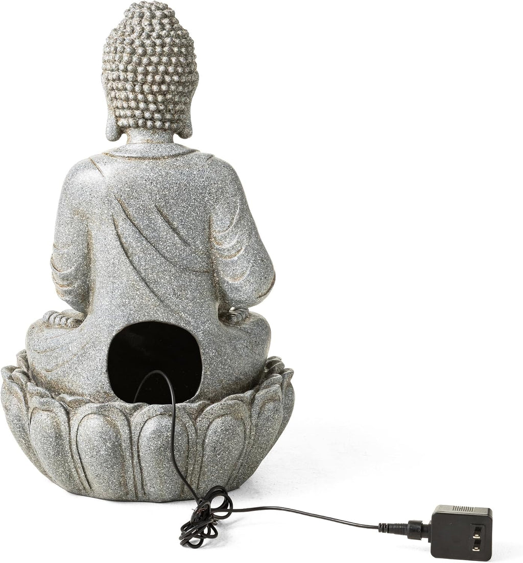 Glitzhome Buddha Fountain Outdoor 20.5' H, 2-Tier Zen Style Concrete Meditating Buddha Statues Water Fountains with Pump & LED Light, Buddhas Floor Fountains Sculpture for Garden Patio Backyard