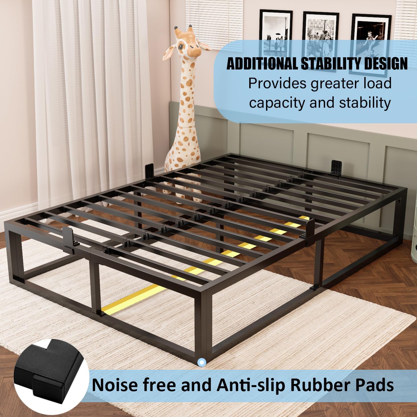 Bilily 14 Inch King Bed Frame with Sturdy Steel Slat Support,Heavy Duty Metal Platform King Size Mattress Foundation,No Box Spring Needed,Easy Assembly,Noise Free,Black