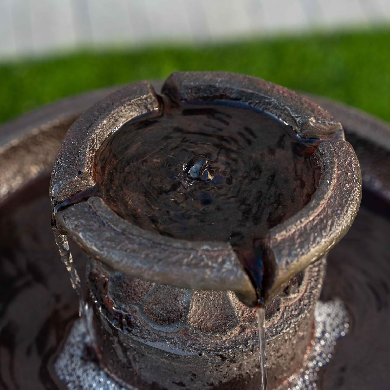 XBrand 28' Solar Powered Outdoor Bird Bath Water Fountain, Resin Fountain with Solar Panel, Brown