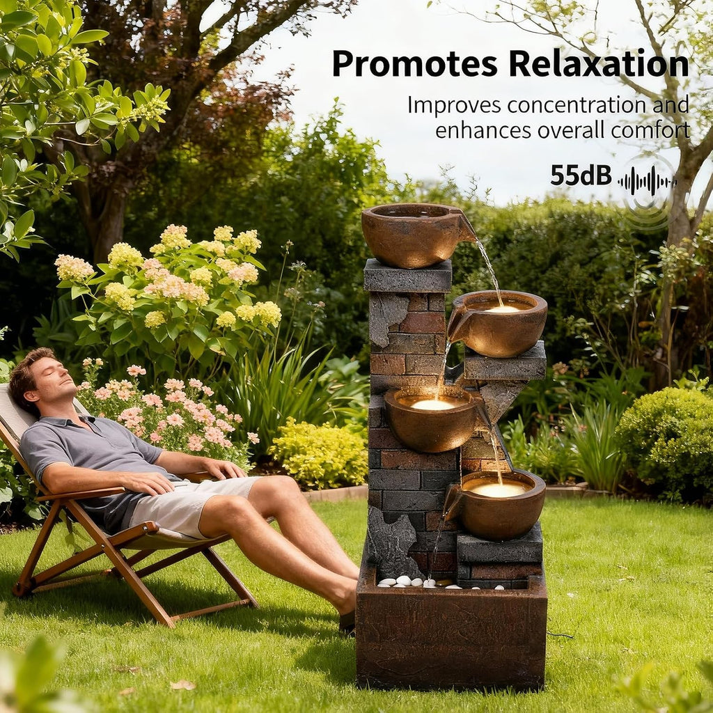 5 Tiers Water Fountain Outdoor Garden - 33.5' H Shape K Indoor Waterfall Fountain with LED Lights for Patio, Balconies, Lawns, Deck, Porch Backyard and Home Art Decor