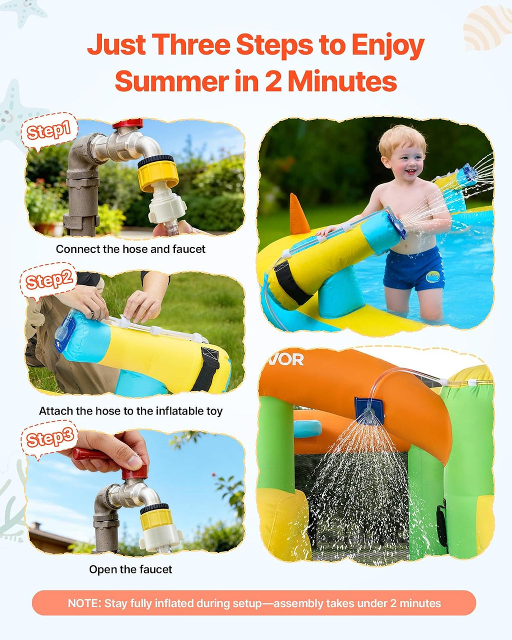 VEVOR Bounce House for Kids, Inflatable Bounce House with Air Blower, Water Slide, Bouncer Castle with Castle Bounces, Basketball Hoop, Splash Pool & Water Ring Toss, for 3 to 4 Kids Ages 3 to 8