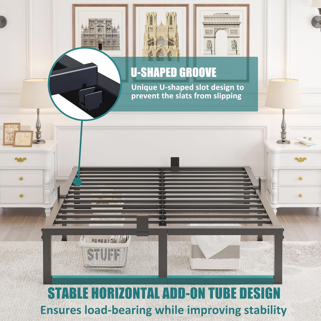 Yitong Angel California King Bed Frame, 14 Inch High 3500 lbs Metal Platform, Mattress Foundation with Steel Slat Support/No Box Spring Needed/Noise Free/Non-Slip/Easy Assembly