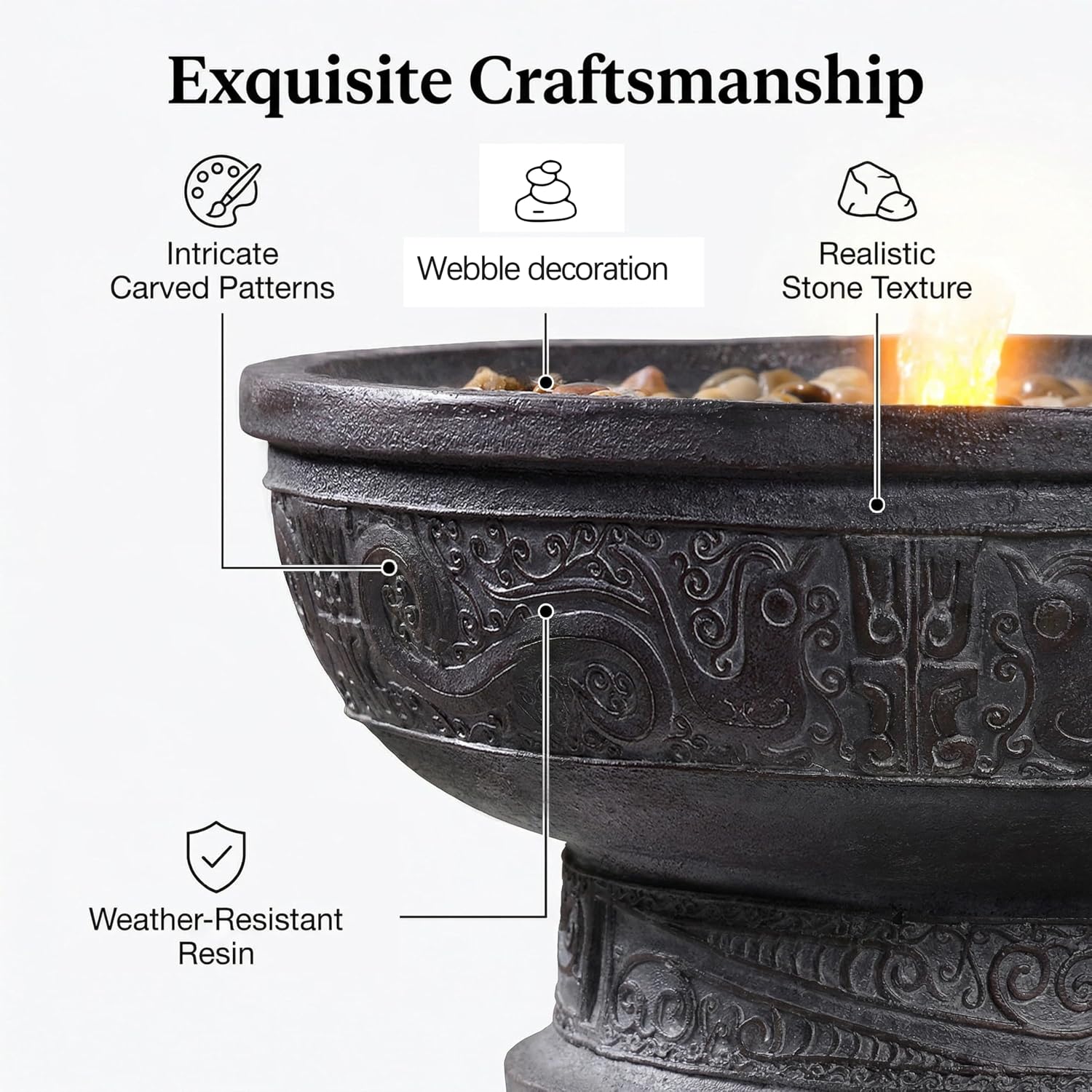 GOSSI Outdoor Water Fountain with Led Light Decorative Pedestal Bowl Design with River Stones Home Decoration, Modern Garden Fountain for Patio Decor