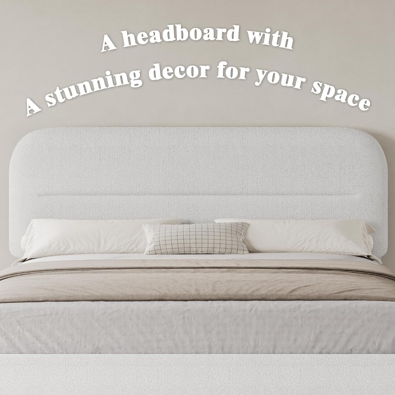 HOMBCK Queen Size Boucle Bed Frames, Upholstered Bed Frame Queen Size with Headboard, Soft Cloud Bed with Thickened Footboard, Rounded Corners, No Box Spring Needed, Easy Assembly, White