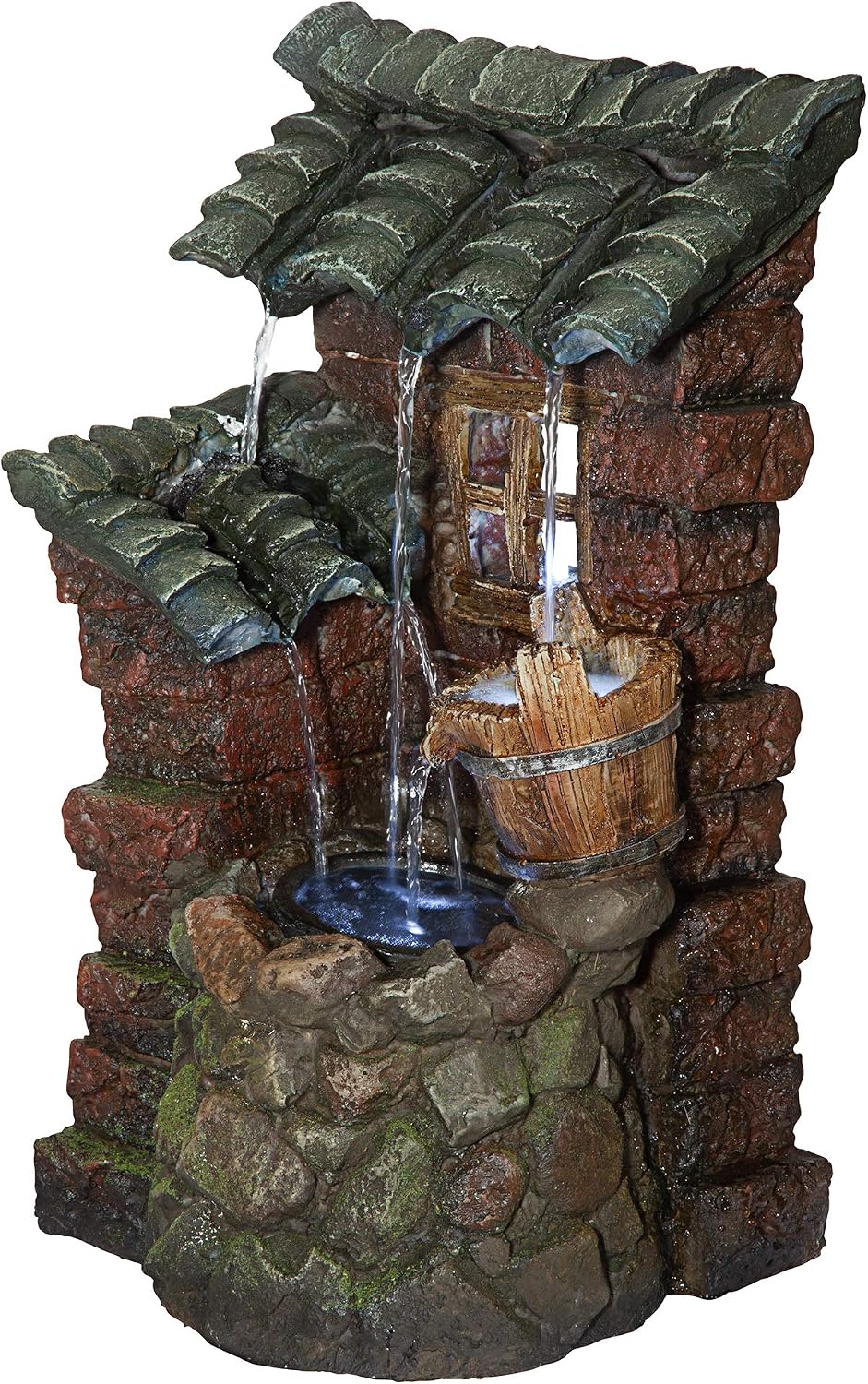 Design Toscano Cottage in The Forest Cascading Waterfall Illuminated Tabletop Fountain