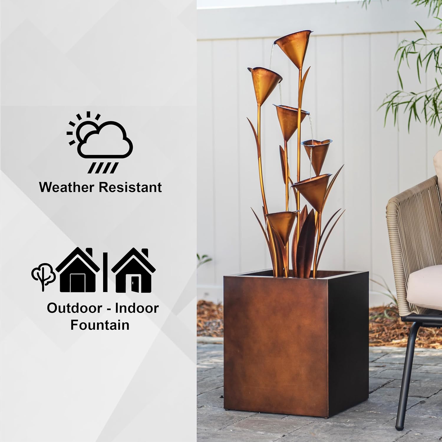 XBrand 46' Tall Bronze Metal Sculptural Flower Multi-Tier Freestanding Water Fountain for Indoor & Outdoor Use, Decorative Garden Patio Backyard Water Feature