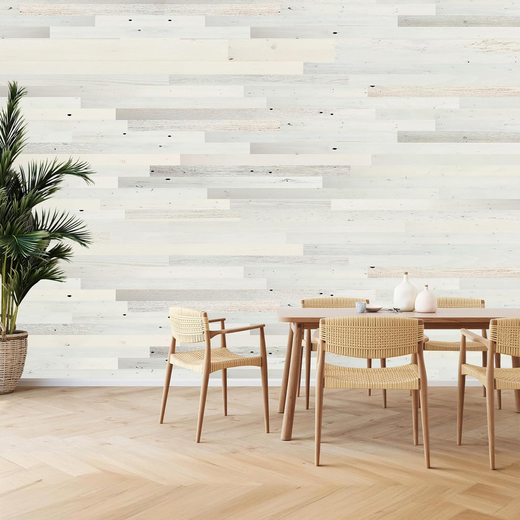 TIMBERCHiC 100% Reclaimed Wood Wall Planks - Made in USA - Peel-and-Stick Panels for Interior Decor - DIY Accent Wall Panels, Coastal White (3' x 10 Sq Ft)