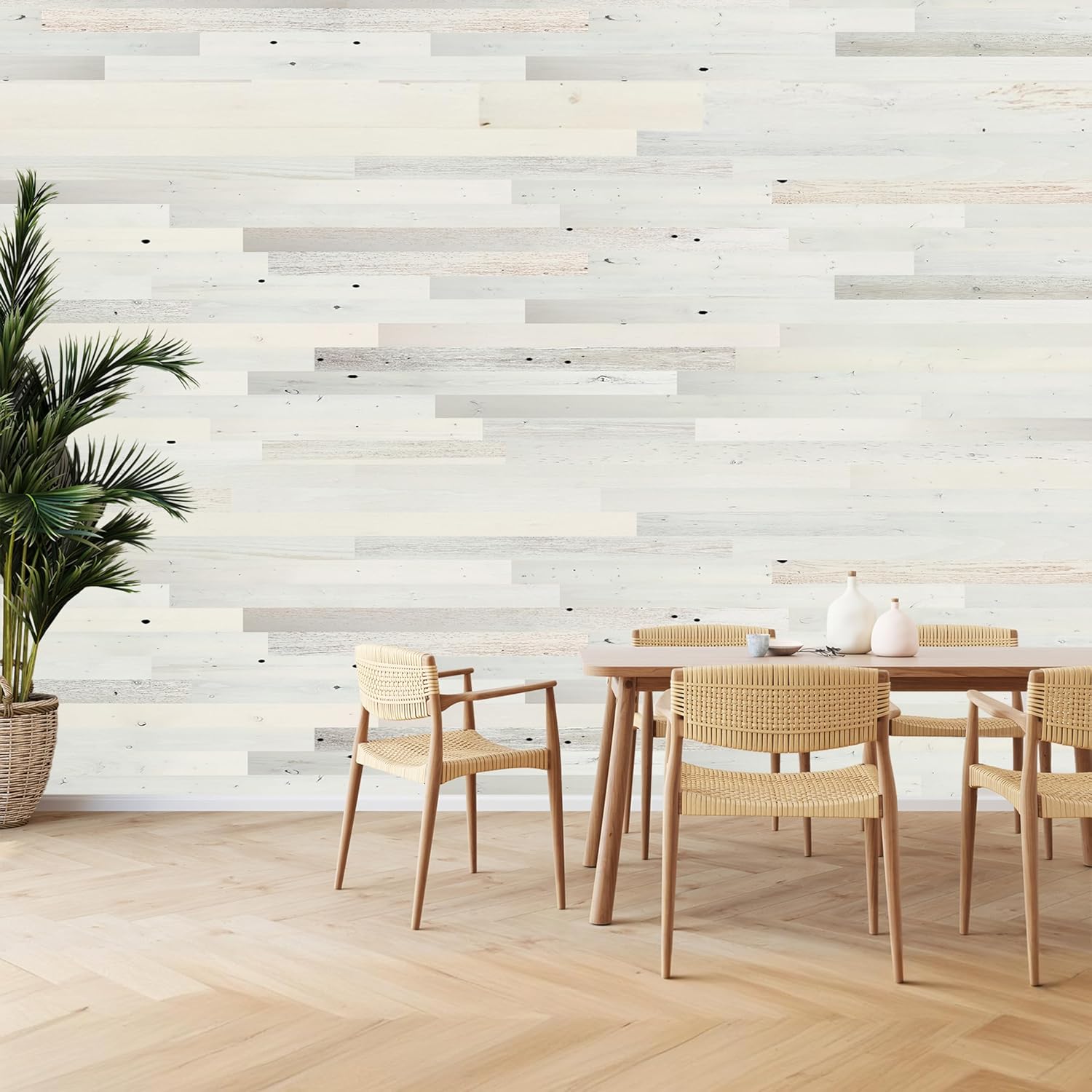 TIMBERCHiC 100% Reclaimed Wood Wall Planks - Made in USA - Peel-and-Stick Panels for Interior Decor - DIY Accent Wall Panels, Coastal White (3' x 10 Sq Ft)