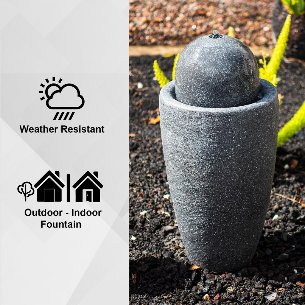 XBrand 25.98' H Round Stone Indoor/Outdoor Modern Stone Textured Sphere Water Fountain w/LED Lights, Gray
