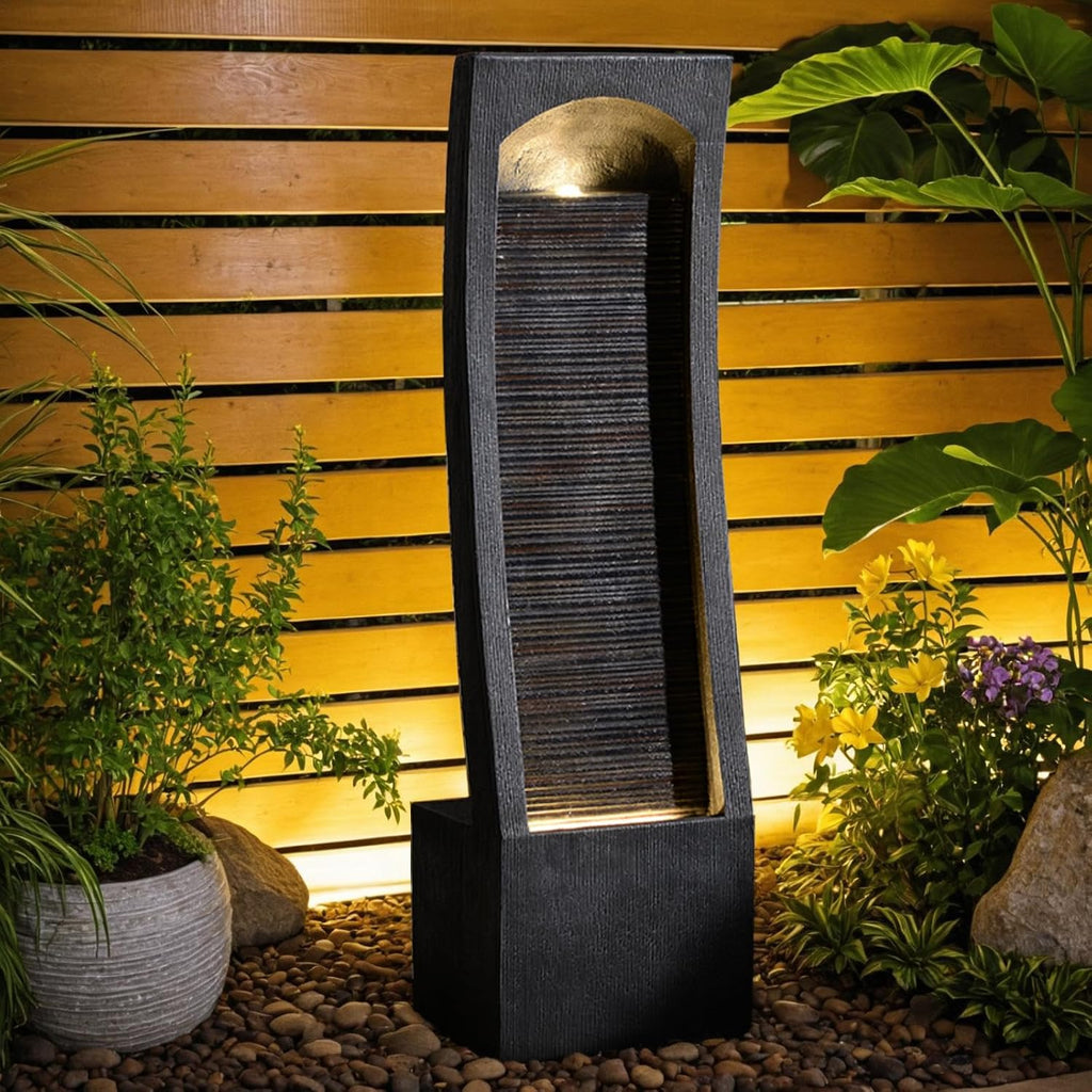 42.3' H Water Feature Outdoor Faux Slate Contemporary Waterfall Fountain Indoor for Garden, Backyard, Deck, Porch and Home Art Decor Large Outdoor Fountain with Lights