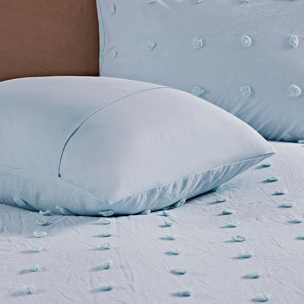 Intelligent Design Cotton Comforter Set - Jacquard Tufts Pompom Design All Season Bedding, Matching Shams, Decorative Pillows, Full/Queen (88 in x 92 in), Blue 7 Piece