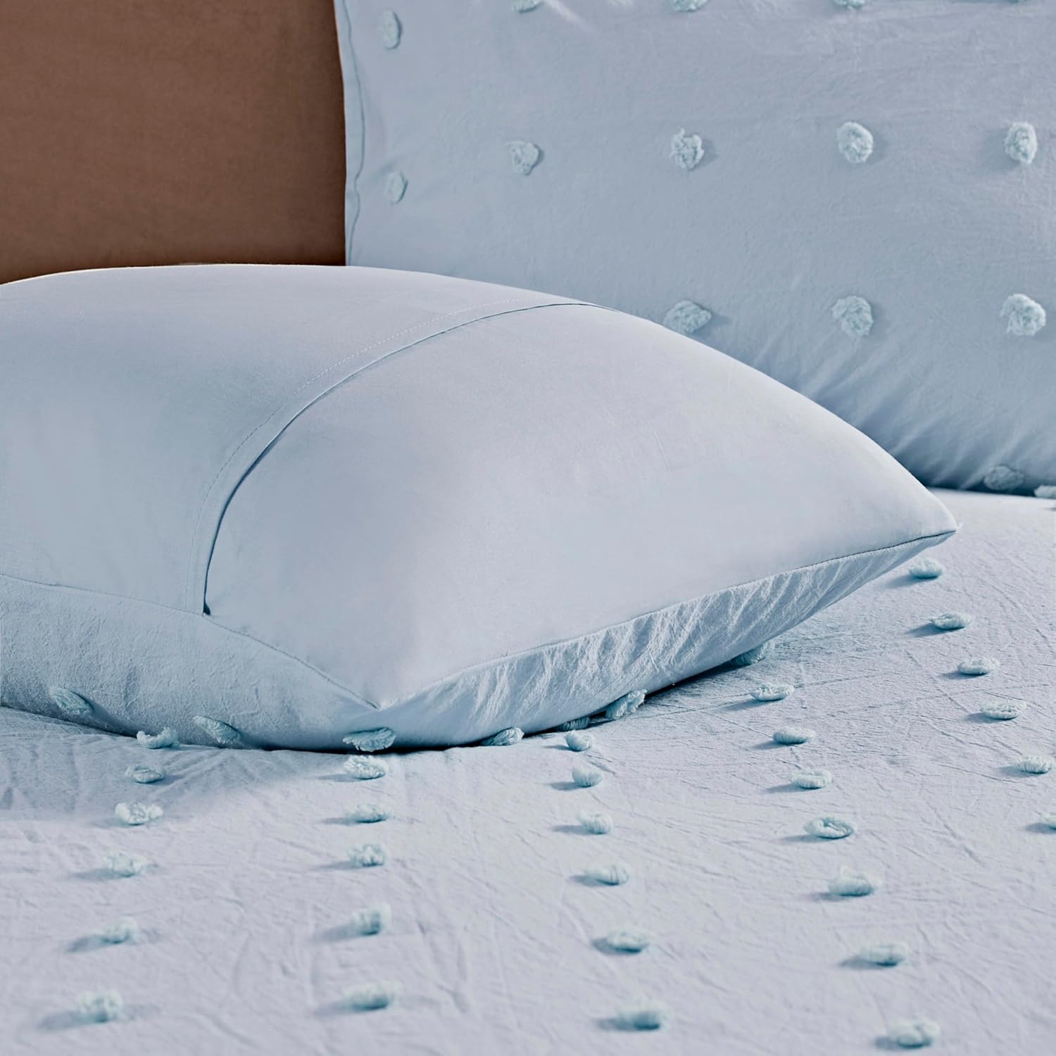 Intelligent Design Cotton Comforter Set - Jacquard Tufts Pompom Design All Season Bedding, Matching Shams, Decorative Pillows, Full/Queen (88 in x 92 in), Blue 7 Piece