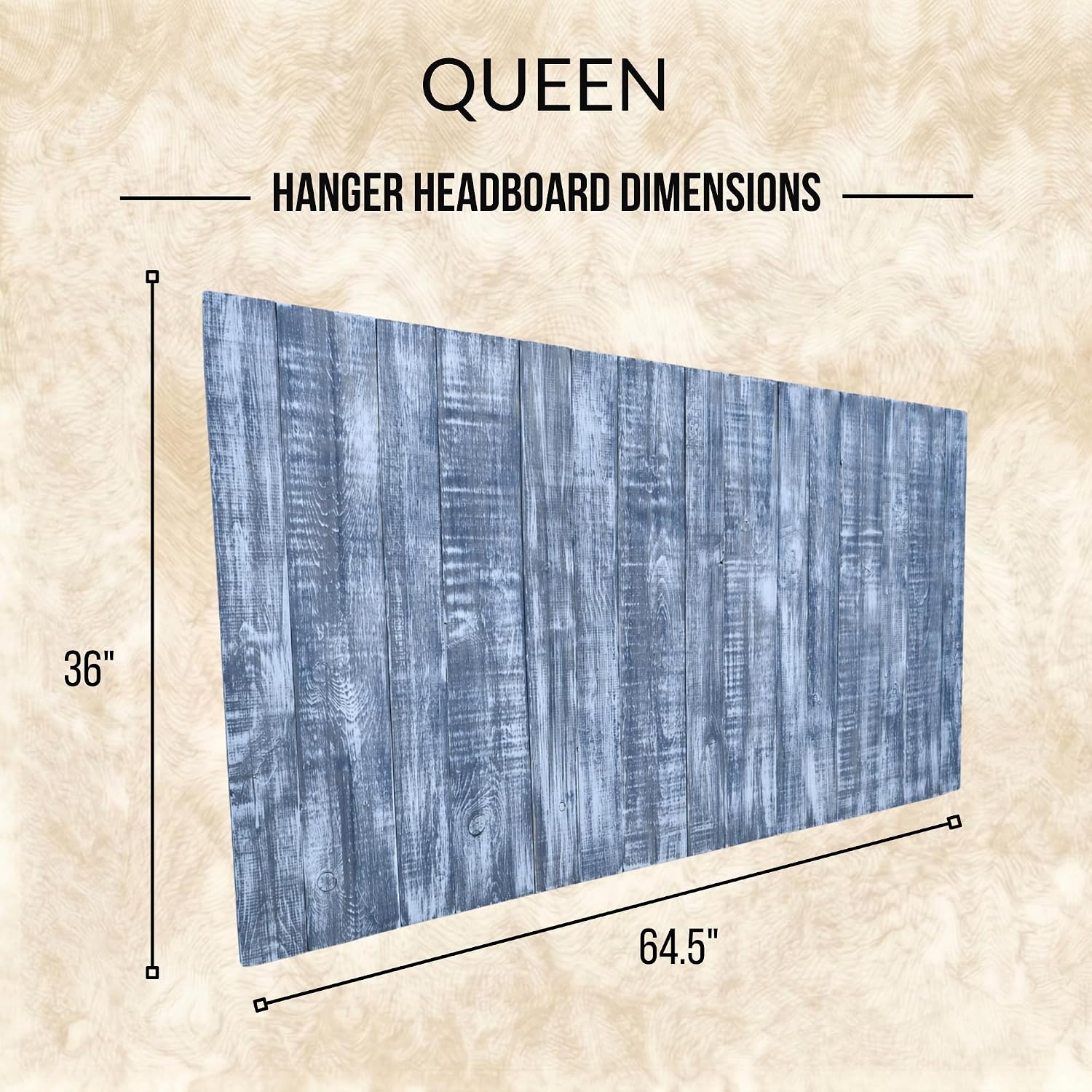 Barn Walls Queen Wood Headboard - Blue Stonewash Farmhouse Design - Wall Mounted Floating Headboard for Queen Bed - Handcrafted Solid Wood - Easy No-Drill Installation