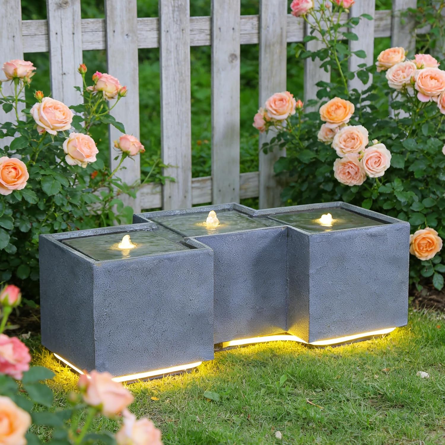 Sunlinua Small Modern Outdoor Water Fountain with 3 Led Lights Tiered Cascading Waterfall Feature with Quiet Pump Floor Water Fountain for Patio Garden Backyard Decking Home and Indoor Décor Brown