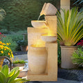 4-Tier Outdoor Indoor Water Feature Fountain, 32' H Indoor Cascading Waterfall with 3 LED Lights, Floor Standing Garden Fountain for Garden, Deck, Backyard, Patio, Yard (Yellow)