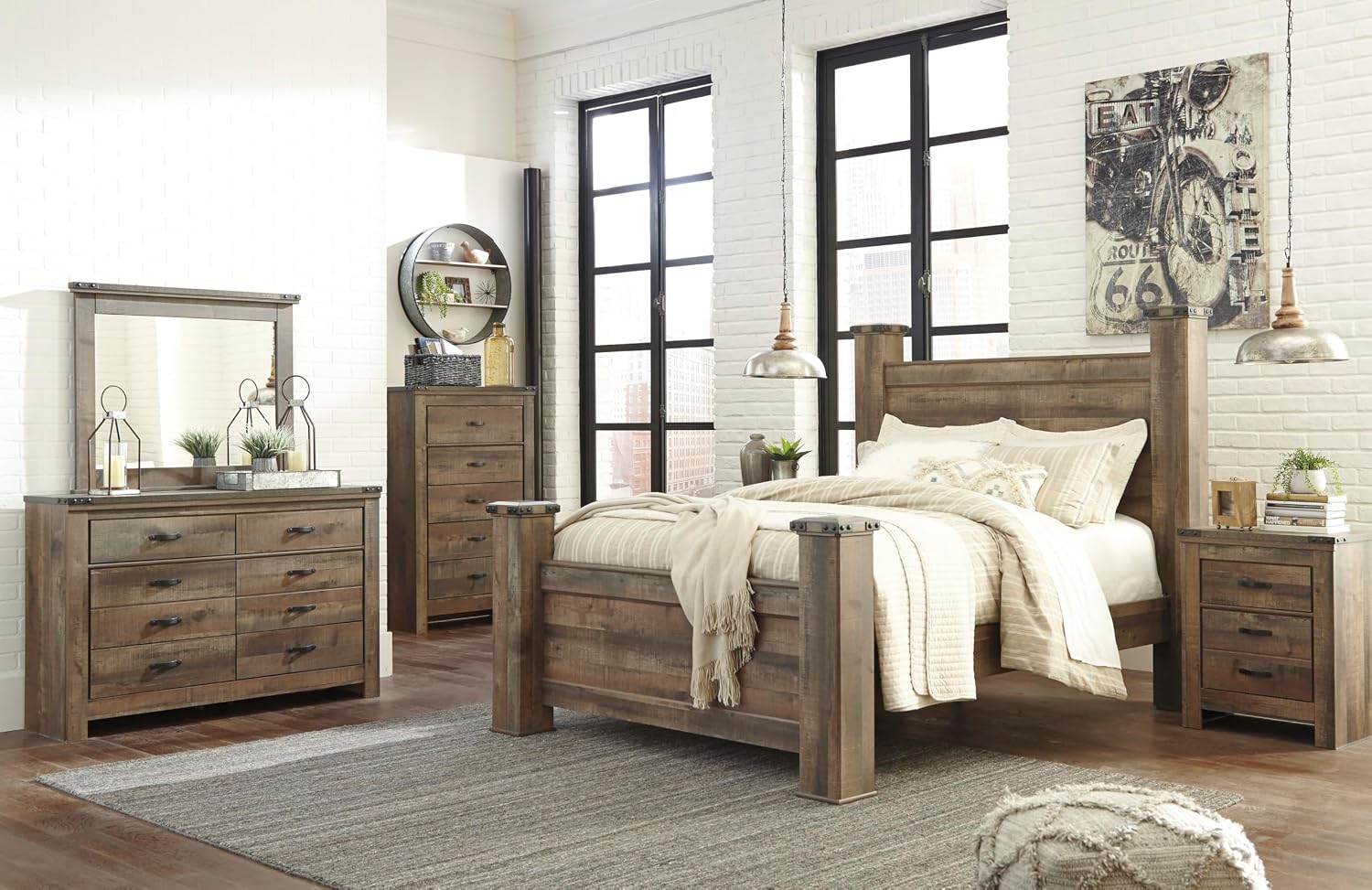 Signature Design by Ashley Trinell Rustic 5 Drawer Chest of Drawers with Nailhead Trim, Warm Brown