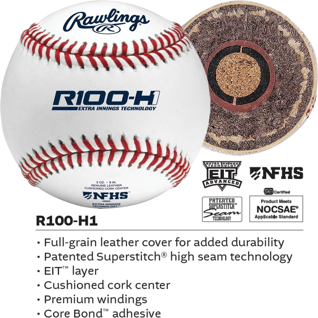 Rawlings | NFHS NOCSAE High School Baseballs | 12 Count | R100-H1 / R100-H2 / R100-H3 / RNF Options