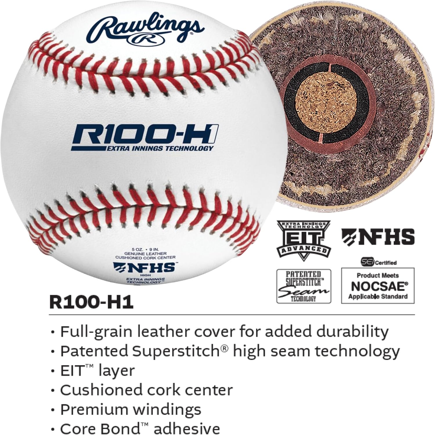 Rawlings | NFHS NOCSAE High School Baseballs | 12 Count | R100-H1 / R100-H2 / R100-H3 / RNF Options