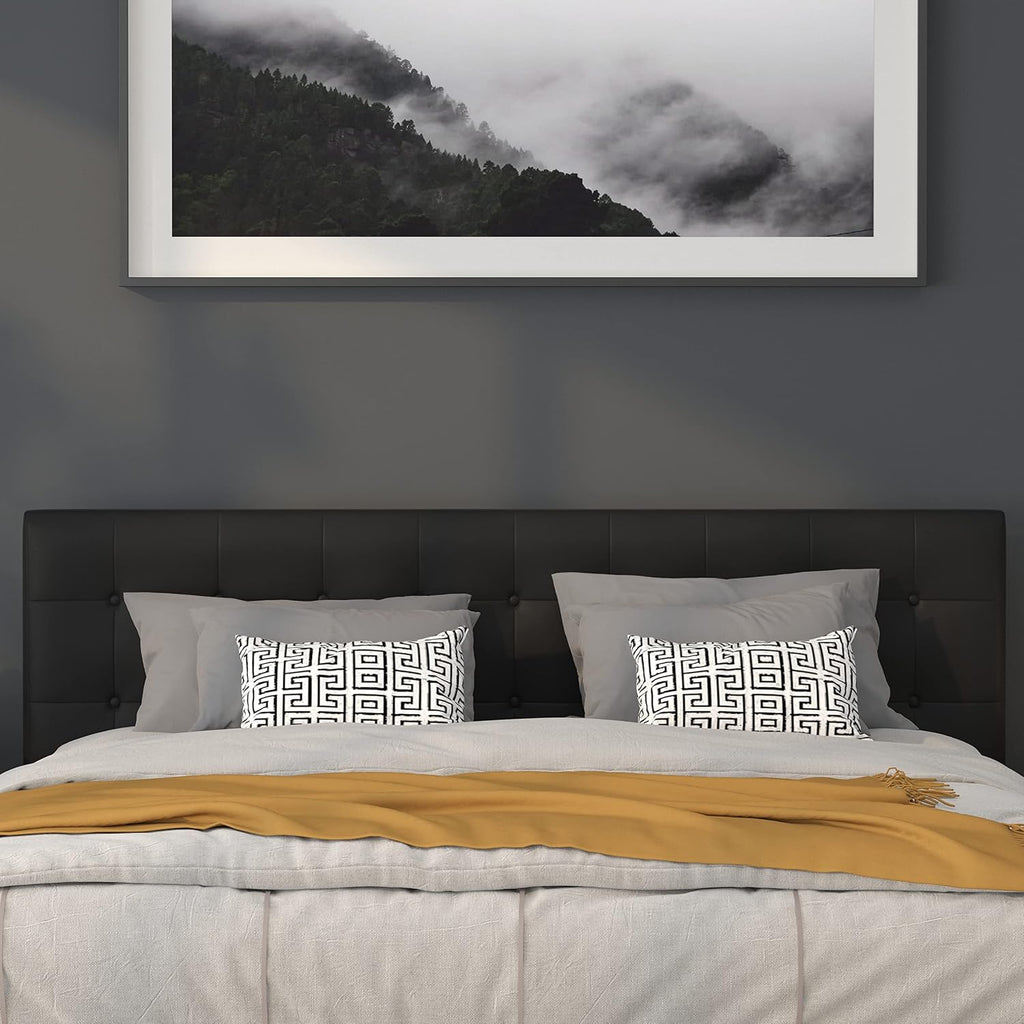 Flash Furniture Lennox Adjustable Height Button Tufted and Box Stitch Upholstered King Size Headboard in Black Vinyl