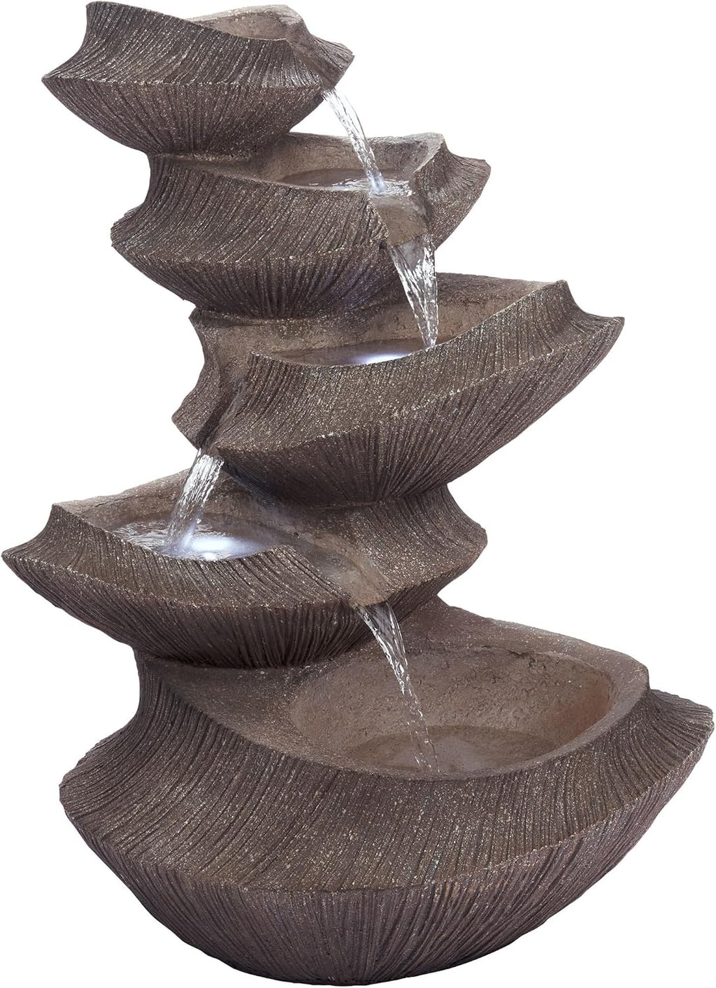 Alpine Corporation WIN1332L-BR Outdoor Floor Tiered Basin Fountain with LED Lights, Modern Basin Garden Fountain 31', Brown